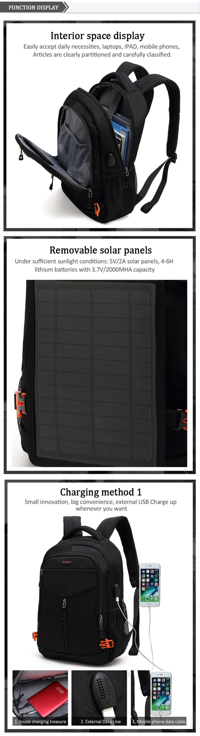 Detachable Solar Panel Backpack