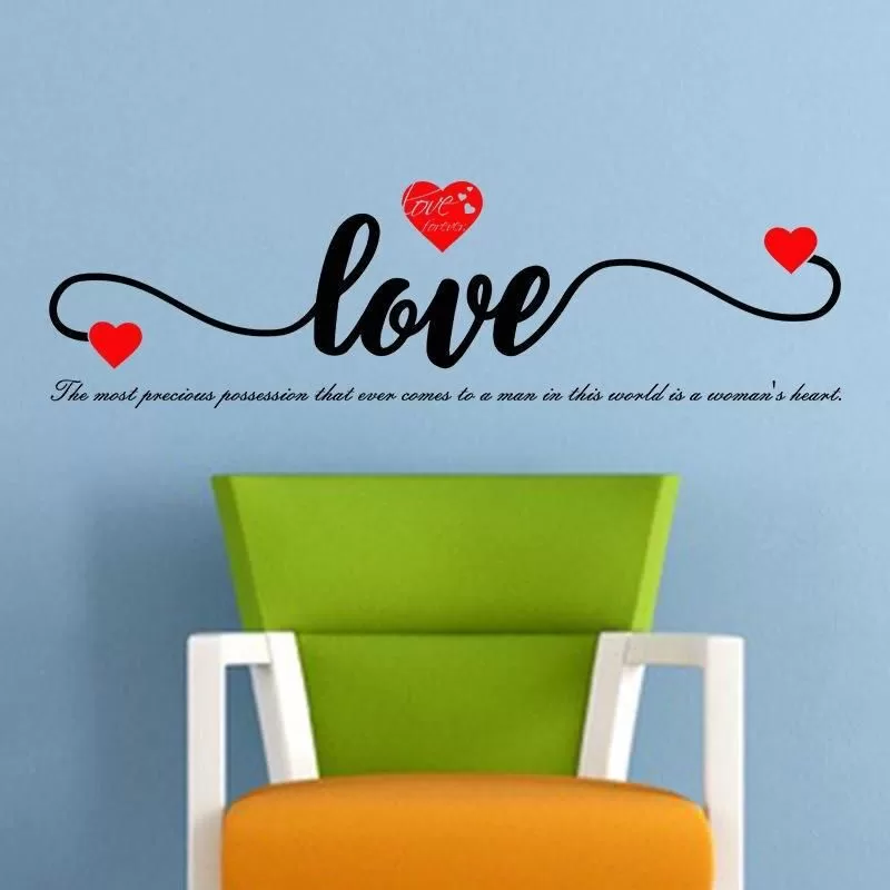 Romantic English Letter LOVE Heart Wall Sticker Home Decor Bedroom Living Room Background Mural Valentine's Day Decals Poster